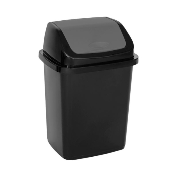 Контейнер для мусора 10л 24,5*19,5*27,5см пластик КОМФОРТ черный/серый с подвижной крышкой (18)
