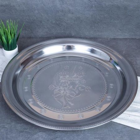 Блюдо 48см h4см нерж.сталь с декором Цветы круглое СВ-68 (50)