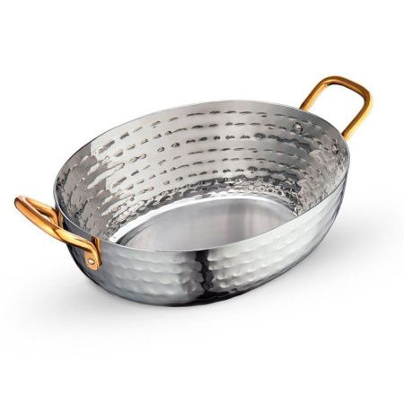 Сковорода сервировочная 16*13*5см нерж.сталь Silver глубокая с 2-мя зол.ручками WL-554134/S (6/36)