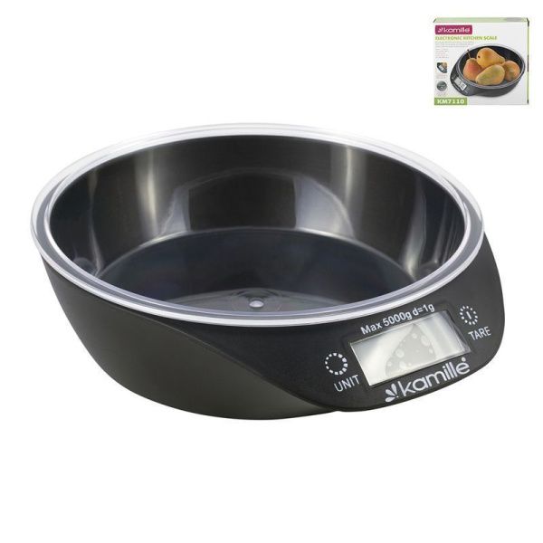 Весы кухонные электронные пластик 5кг с чашей дискр.1гр 20,5*18,4*6,1см (24)