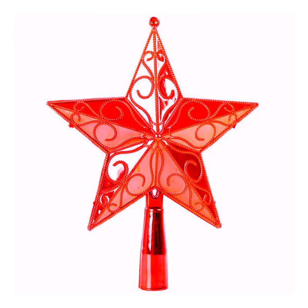 Игрушка новогодняя на елку наконечник ЗВЕЗДА пластик красная JC5900/YH106-15679 (400)