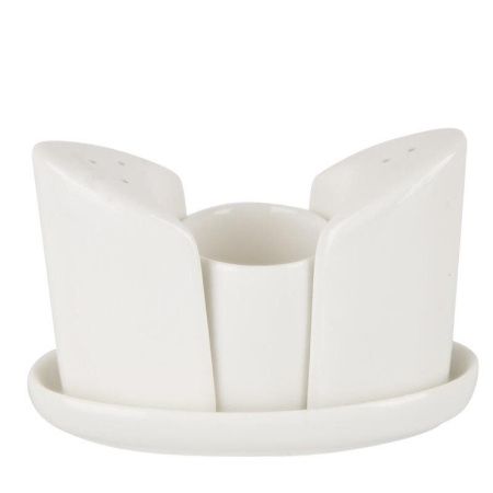 Набор для специй 3пр (солонка, перечница, стакан для зубочисток) фарфор на подставке (24)