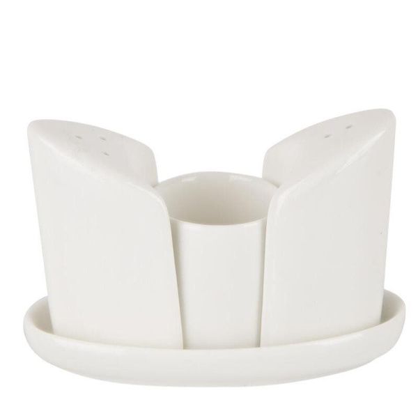 Набор для специй 3пр (солонка, перечница, стакан для зубочисток) фарфор на подставке (24)