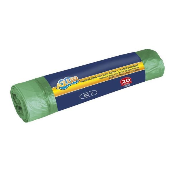 Пакеты для мусора с завязками 50л/20шт полиэтилен зеленые люкс (24)