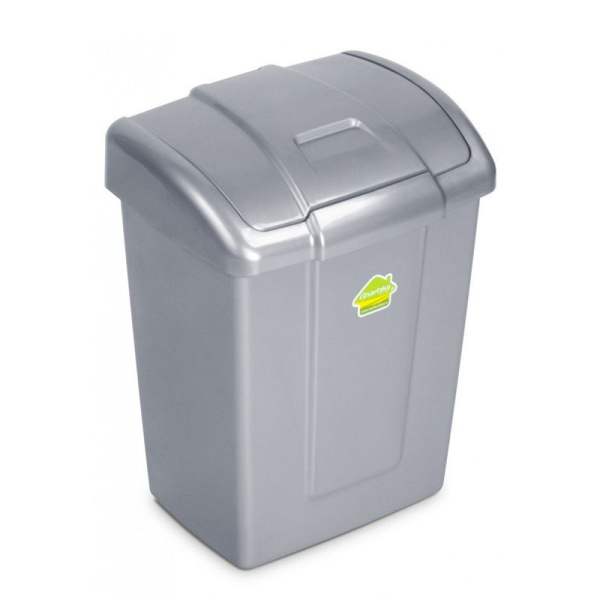 Контейнер для мусора 12л 278*224*374мм пластик ФОРТЕ серебристый с подвижной крышкой С341СРБ (10)
