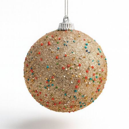 Игрушка новогодняя на елку ШАР 8см пластик бисер золотой YT022028 (192) JC-17052