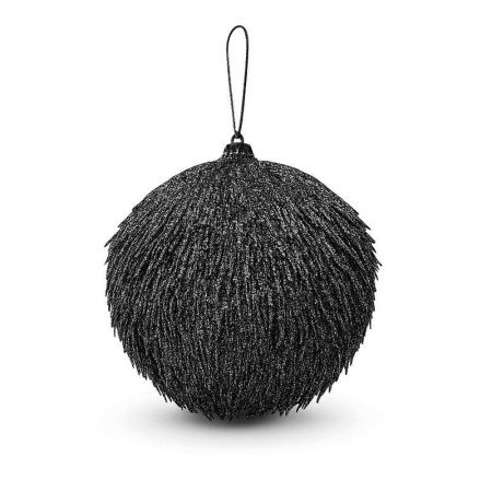 Игрушка новогодняя на елку ШАР 10см пластик пушистый графит JC-15026 (216)