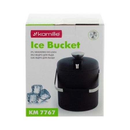 Ведерко для льда с крышкой 1,3л нерж.сталь щипцы, поддон с отверстиями, черный, арт. 7767 (12)