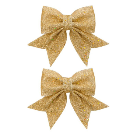 Украшение новогоднее БАНТ набор 2шт 12*13см текстиль золото JC-16617 (500)