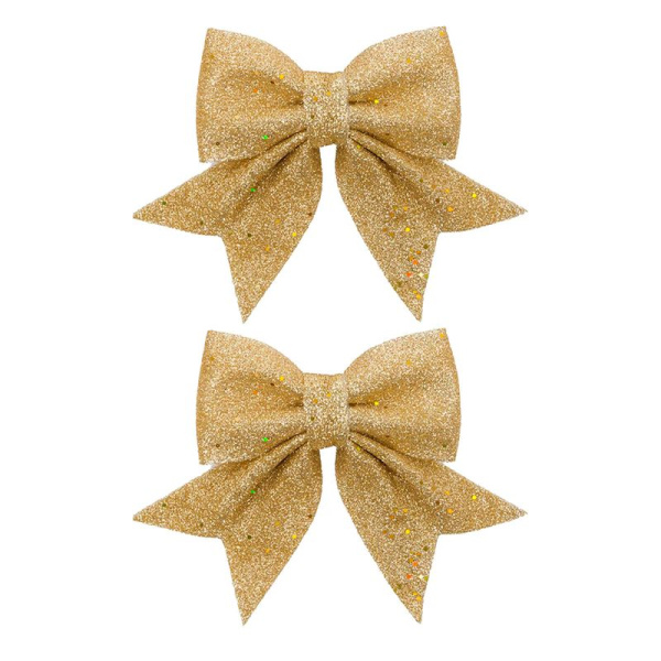 Украшение новогоднее БАНТ набор 2шт 12*13см текстиль золото JC-16617 (500)