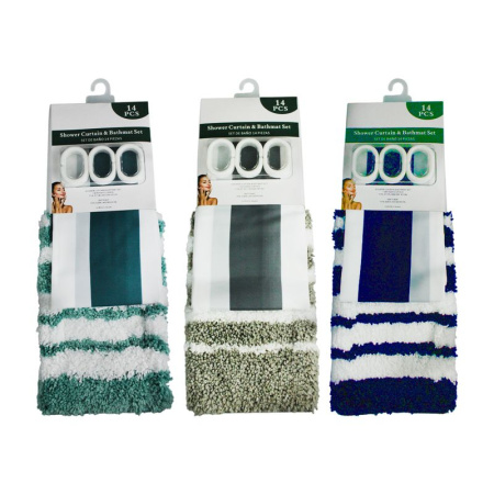Комплект для ванной 2пр штора и коврик 180*180/45*65см полиэстер mix (36)