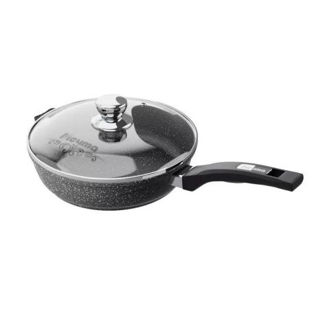 Сковорода 24см алюминий АП ГРАНИТ BLACK стекл.крышка подар.уп. (5)