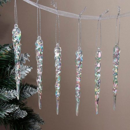 Украшение новогоднее Сосулька 6шт 12*1,5см пластик LF-LSL23086 (480)