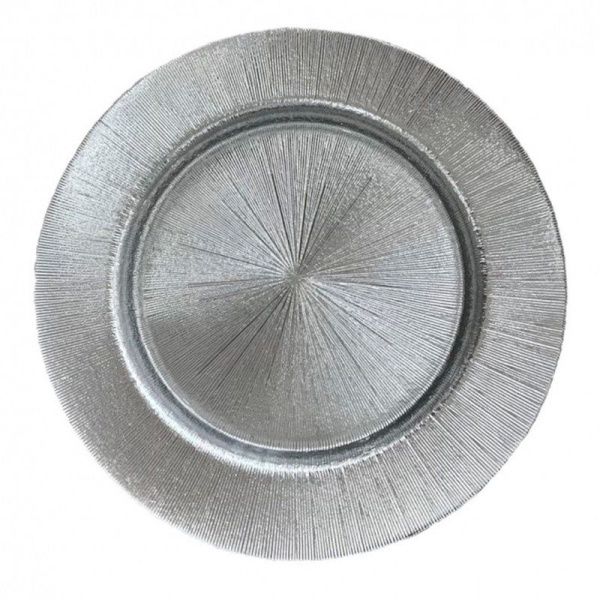 Тарелка мелкая 27см стекло серебристый десертная (12)