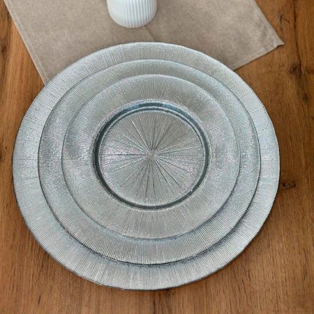 Тарелка мелкая 21см стекло серебристый десертная (18)