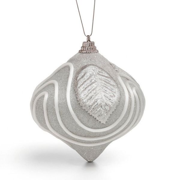 Игрушка новогодняя на елку ВОЛЧОК 8*9см Листок пластик серебро JC-15036 (384)