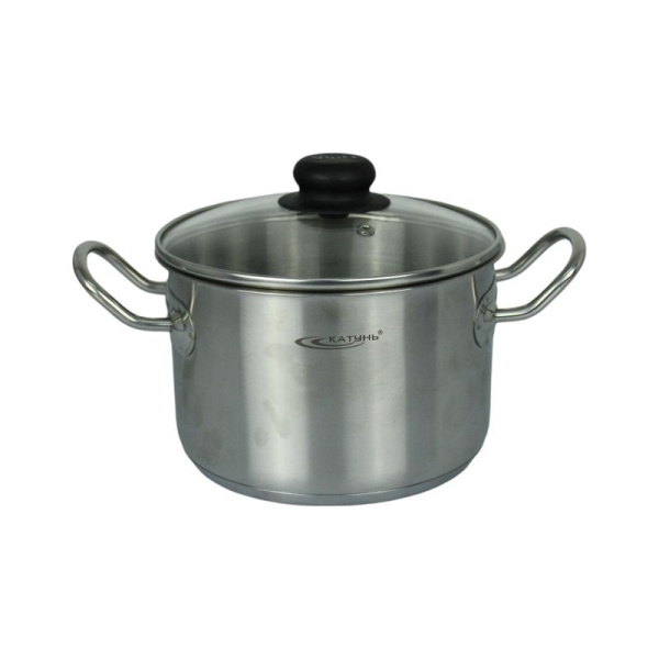 Кастрюля 3л нерж.сталь ОБЩЕПИТ стекл.крышка d18см, h12см ТРС КТ-ОБ-03СТ (4) ВЫВОД