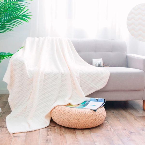 Плед 180*200 велсофт однотонный с тиснением зиг-заг 300 гр, рис. 014-RPM, Sonnet