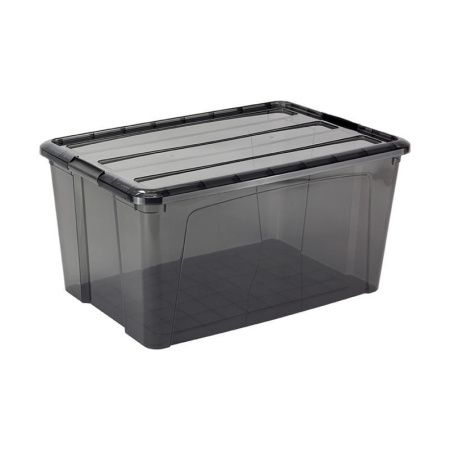 Ящик для хранения 45л 385*580*280мм пластик КИП с замками черный прозрачный (5)