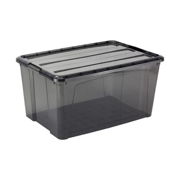 Ящик для хранения 45л 385*580*280мм пластик КИП с замками черный прозрачный (5)