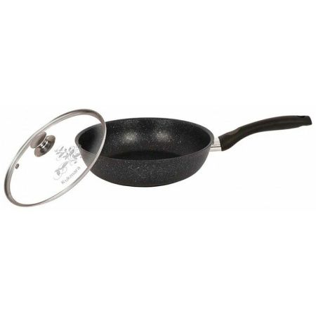 Сковорода 28см h6,5см алюминий АП с несъемной ручкой стекл.крышкой темный мрамор (4)