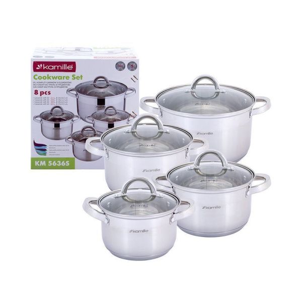 Набор кастрюль 4пр 1/1,8/2,5/3,8л нерж.сталь стекл.крышки арт.5637S (4)