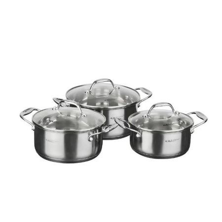 Набор кастрюль 3пр 3,2/4,2/5,2л нерж.сталь НИКА стекл.крышка толщ. 0,5мм индукция КТ02-С (2)