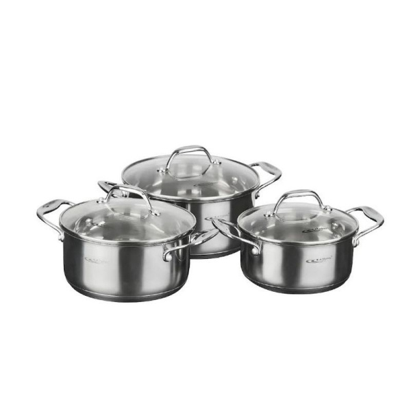 Набор кастрюль 3пр 3,2/4,2/5,2л нерж.сталь НИКА стекл.крышка толщ. 0,5мм индукция КТ02-С (2)