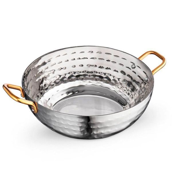 Сковорода сервировочная 18*6см нерж.сталь Silver глубокая с 2-мя зол.ручками WL-554132/S (6/24)