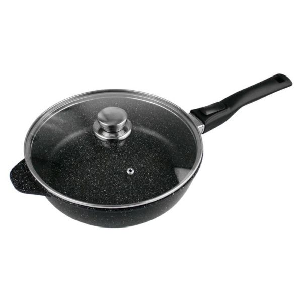 Сотейник 28см алюминий АП ОРИОН стекл.крышка, съемная ручка soft-touch Мрамор (5)