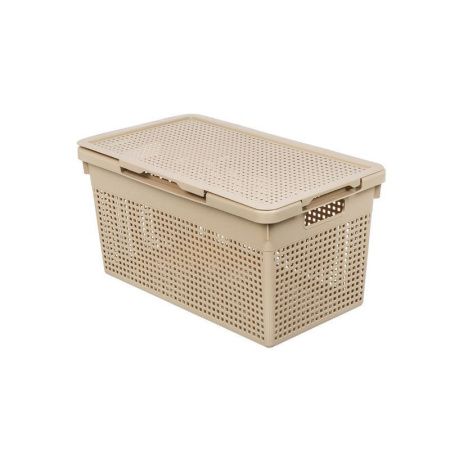 Корзина для хранения 21л 450*260*240мм пластик ЛОФТ латте узкая с крышкой (10)