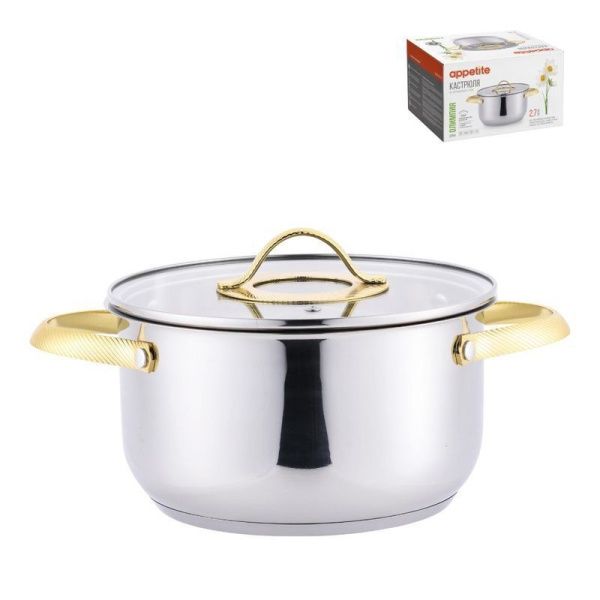 Кастрюля 2,7л нерж.сталь ОЛИМПИЯ со стекл.крышкой 18см ТМ Appetite (1)