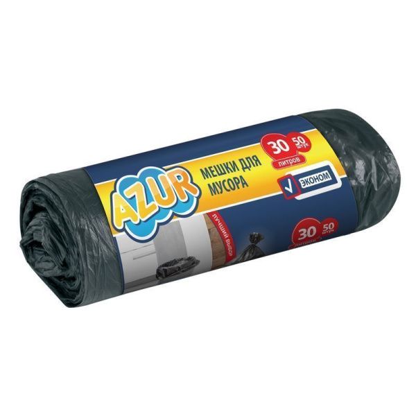 Пакеты для мусора 30л/50шт 5мкм полиэтилен ЭКОНОМ AZUR (50)