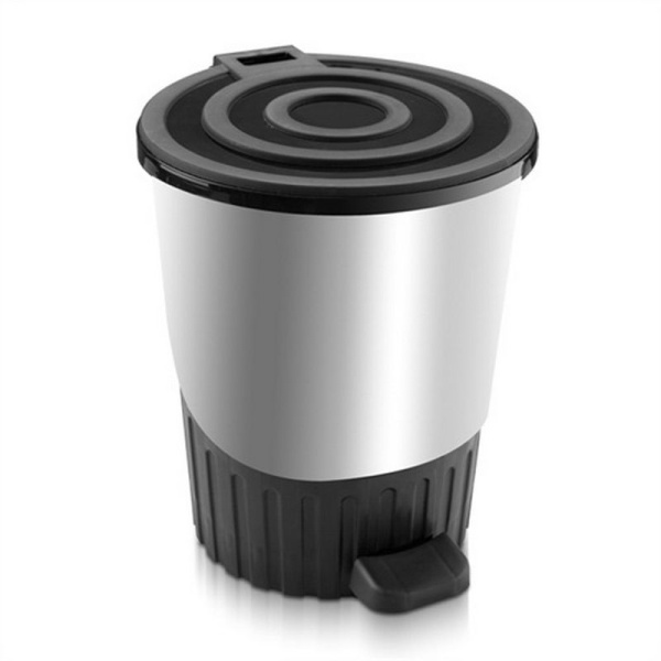 Контейнер для мусора 26л 335*395мм пластик ДУНЯ серебро с педалью (4)