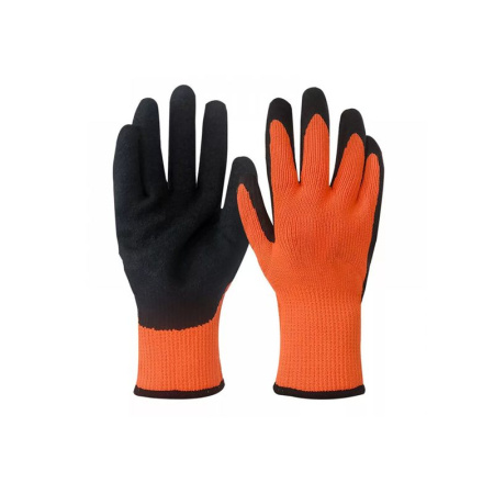 Перчатки акриловые обливные 1/2 рельефная ладонь оранжево-черные (480)