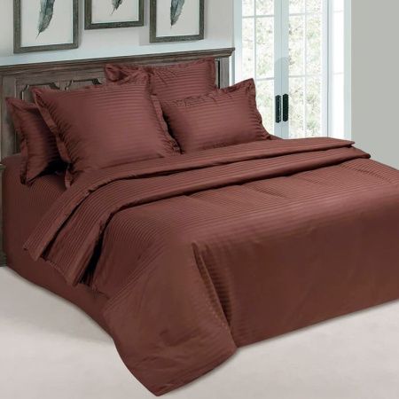 КПБ евро страйп-сатин (100% полиэстер) №6 коричневый