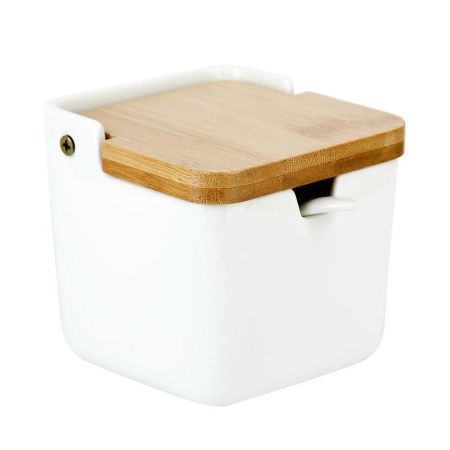 Солонка 280мл 9*9*9см фарфор Naturel с ложкой 11см подар.уп. (40)