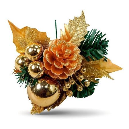 Украшение новогоднее Ветка 20*13см СОСНА с шишками золото OSTVR024322/JC-16450 (288)