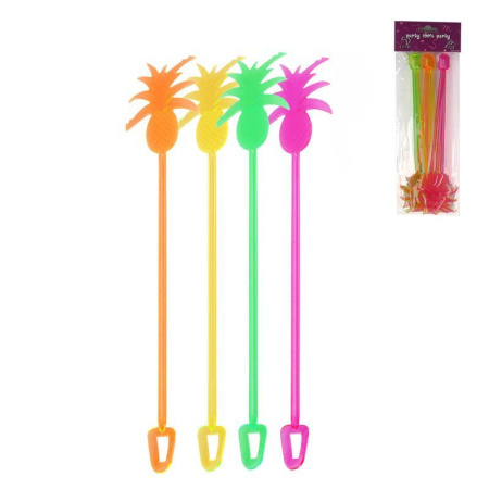 Ложки для коктейля АНАНАСЫ 23см 10шт. цветные JC-7909 (200)