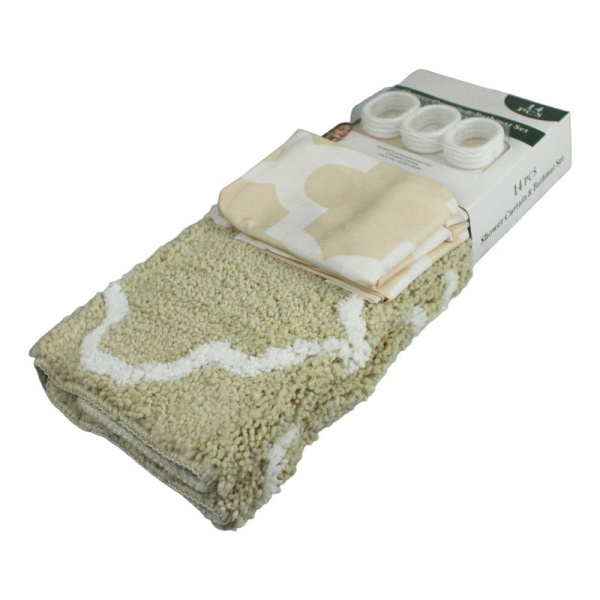 Комплект для ванной 2пр штора и коврик 180*180/45*65см полиэстер mix (36)