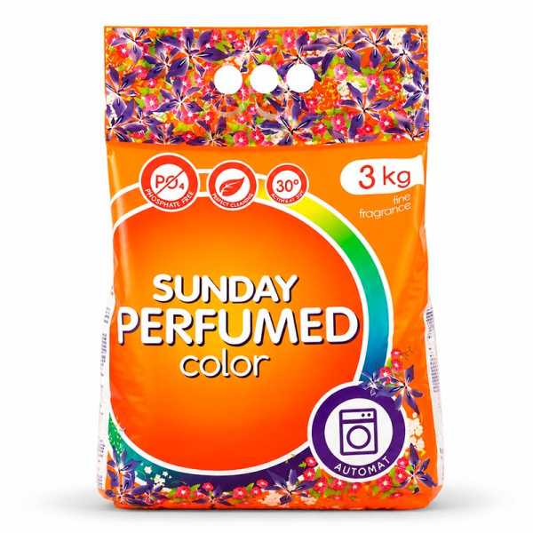 Порошок стиральный 3кг SUNDAY парфюмир. для цветного белья автомат (5)