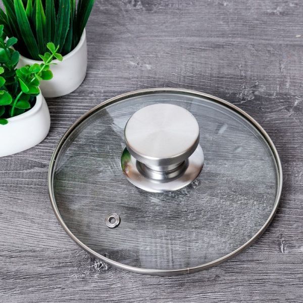 Крышка стекло 18см с нерж.сталь ручкой метал.ободком VDX-18 (50)