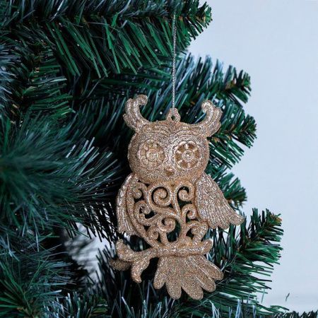 Украшение новогоднее Сова золотая 15см пластик LCS-010 (72/288)