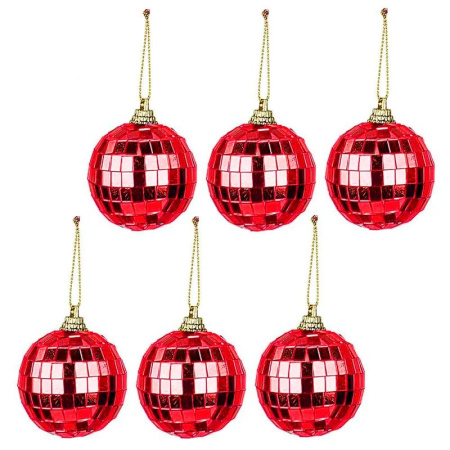 Игрушки новогодние на елку ШАР диско набор 6шт 7см красный JC-16634 (40)