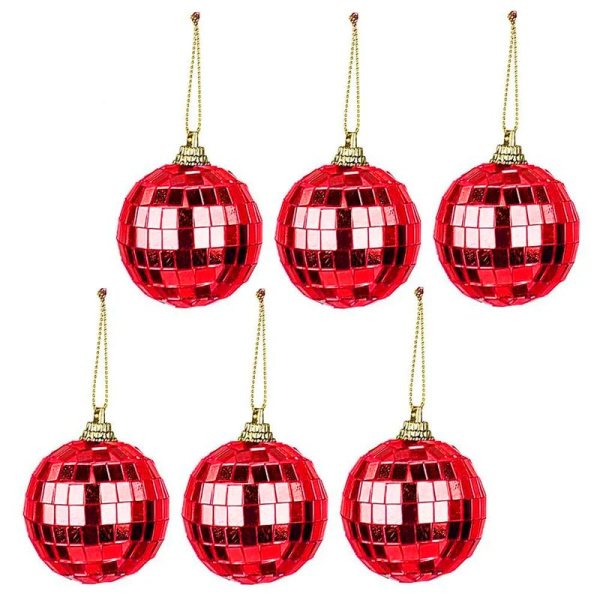 Игрушки новогодние на елку ШАР диско набор 6шт 7см красный JC-16634 (40)