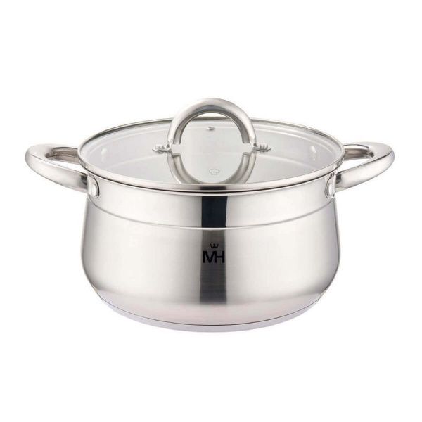 Кастрюля 4,6л h12,5см нерж.сталь стекл.крышка 22см индукция MercuryHaus MC-1689 Skirt (6)