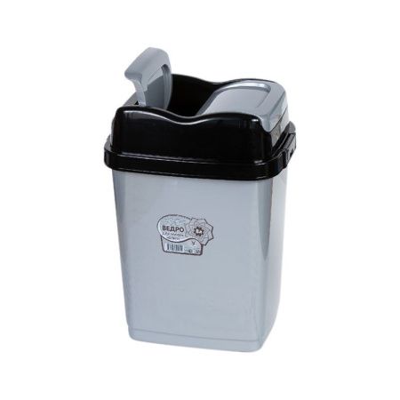 Контейнер для мусора 18л 42,5*29*24см пластик ФЛИП серо-черный с подвижной крышкой (14)