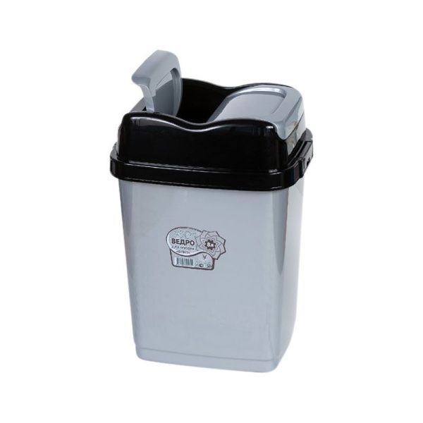 Контейнер для мусора 18л 42,5*29*24см пластик ФЛИП серо-черный с подвижной крышкой (14)