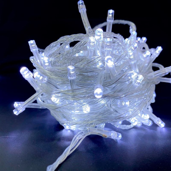 Гирлянда эл. 5м 50LED холодный белый, черный провод JC-16578 (100)
