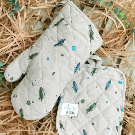 Кухонный набор 2пр (прихватка 19*16, рукавица 29*17) хлопок95%, полиэстер5% беж/зеленый PG-420-3